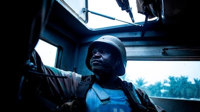 A South African soldier from the United Nations Stabilisation Mission in the Democratic Republic of the Congo (Monusco) in the back of an armoured personal carrier. AFP