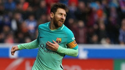 Barcelona's Argentinian forward Lionel Messi celebrates a goal against Alaves on February 11, 2017. Cesar Manso / AFP
