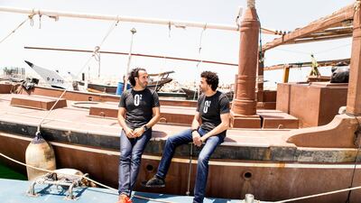 Two friends and adventurers, Omar Nour, left, and Omar Samra will set off to row across the Atlantic on December 12. Reem Mohammed / The National