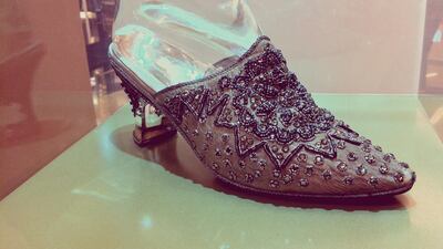 Salvatore Ferragamo shoes worn by Drew Barrymore in 'Ever After'- on display as part of the shoe exhibition at Avenue at Etihad Towers
