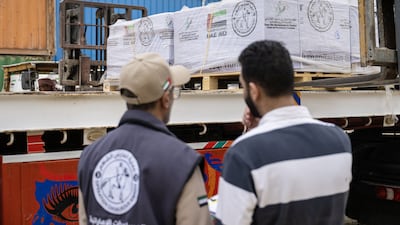 A medical aid convoy loaded with 53 tonnes of crucial supplies arrived in Gaza on Sunday. Photo: Wam