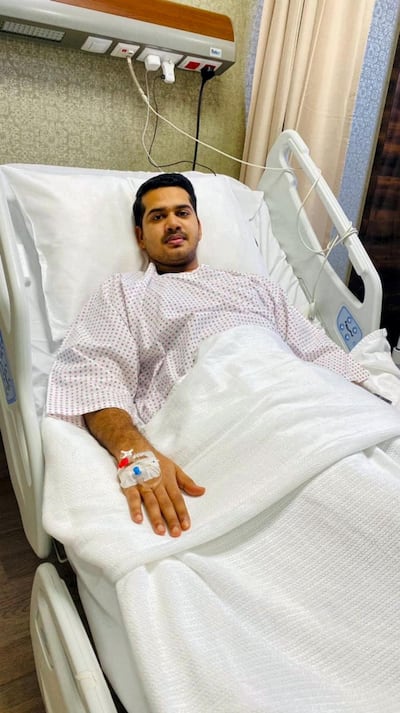 Thanseem Parambil was admitted to Medcare Hospital, Sharjah in February after contracting Covid-19 for the second time with severe symptoms of high fever and body pain. The Sharjah resident tested positive in May last year and was in quarantine until he recovered. The 28-year-old urges people to be careful since the second infection affected him far more than the first last year. Courtesy Thanseem Parambil