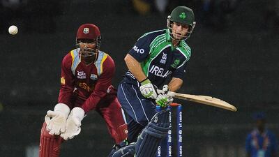 Ed Joyce, right, and his Ireland teammates proved their worth at world level with a convincing win over West Indies in their World Cup opener. Lakruwan Wanniarchahci / AFP