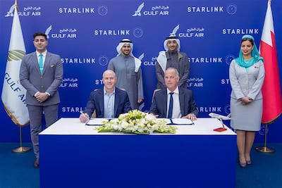 Gulf Air became the latest Middle East carrier to strike a deal for Starlink services, after Emirates, flydubai and Qatar Airways. Photo: Gulf Air