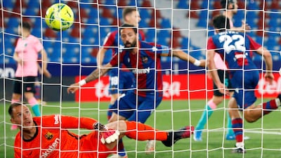 BARCELONA RATINGS: Marc-Andre Ter Stegen, 6 - Focussed against a Levante side who’ve won three of their last four at home to Barca and who beat both Real and Atletico Madrid this season. Twice saved in the first half dominated by Barca and difficult to do anything about Levante’s headed goal from close range. Then conceded a second, for which he could do little, in a disastrous two minute spell when Melero and Morales scored. The third was a killer. EPA