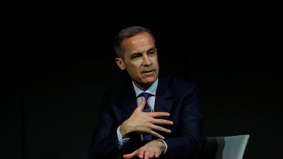 The Governor of the Bank of England, Mark Carney, speaks to the Scottish Economics Forum, via a live feed, in central London. REUTERS/Peter Nicholls