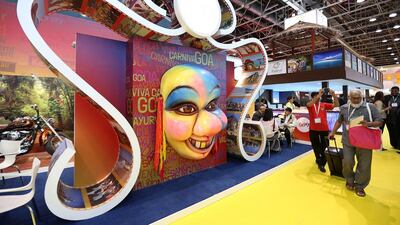 Visitors at the Indian stand at the Arabian Travel Market. Pawan Singh / The National