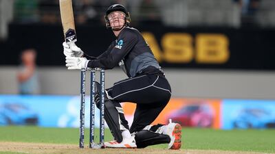 Finn Allen of New Zealand hit 10 fours and three sixes during his innings against Bangladesh at Eden Park. Getty