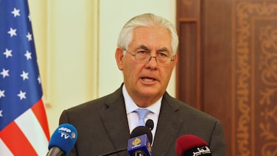 Rex Tillerson at a joint news conference with Qatar's foreign minister during his visit to Doha last week