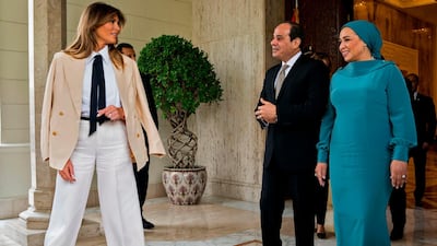 She was welcomed by Egyptian President Abdel Fattah al-Sisi and his wife Intissar Amer. Cairo was the final stop on her four country tour.
