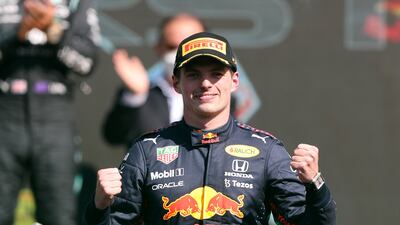 Red Bull's Max Verstappen celebrates on the podium after winning the Mexican Grand Prix on Sunday. Reuters