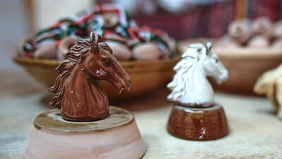 Clay ornaments in Osama El Adel's pottery workshop.