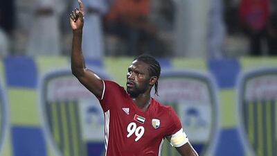 Makhete Diop of Al Dhfra celebrates scoring in a league match last month against Al Wasl. Tom Dulat / Getty Images / September 24, 2016
