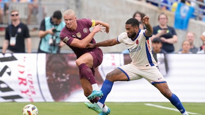 Manchester City beat Chelsea 4-2 in pre-season with Erling Haaland, left, scoring a hat-trick. AFP