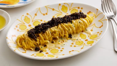 Tagliolini al limone is served with a choice of burrata (Dh115) or caviar (Dh250). Photo: Cala Vista