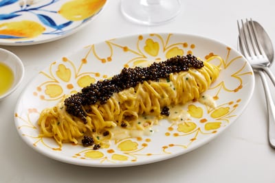 Tagliolini al limone is served with a choice of burrata (Dh115) or caviar (Dh250). Photo: Cala Vista
