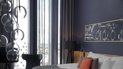 A room at the Clarion Hotel & Congress Malmö Live hotel in Sweden, which features a concert hall and a multimillion-dirham collection of art. Courtesy Clarion Hotel