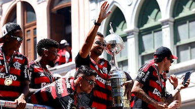 Flamengo players celebrate winning the Copa Libertadores in Rio de Janeiro. EPA