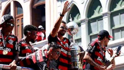 Flamengo players celebrate winning the Copa Libertadores in Rio de Janeiro. EPA