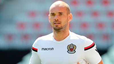 Wesley Sneijder seen here trsaining with French club Nice in August 2017. AFP