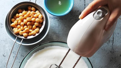 Aquafaba requires a great deal of whisking, but three tablespoons of this water leftover from chickpeas is enough to replace egg whites Alamy