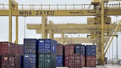 Containers stacked up at the Mina Zayed Port, which is struggling to cope with a sevenfold increase in traffic.