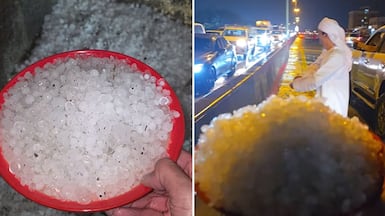 Ras Al Khaimah saw hail and rain overnight amid the country’s winter weather system. Photo: Storm Centre