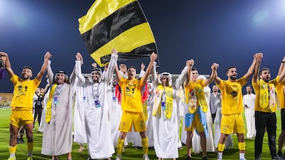 Al Wasl celebrate their Adnoc Pro League title win at the Zabeel Stadium. Photo: PLC