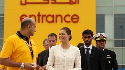 Princess Victoria, the crown princess of Sweden, visits the site of Ikea on Yas Island.