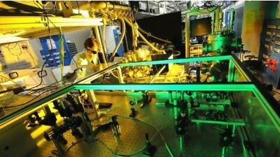 A researcher configures the attosecond beam line at the Max Planck Institute of Quantum Optics in Munich. Recently developed lasers can release pulses of light that are just one attosecond long - a millionth of a millionth of a millionth of a second. Courtesy Dr Ali al Nasser