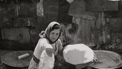 A Christian Arab refugee from Palestine making bread in Beirut, undated