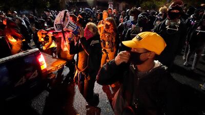 People march on the night of the election, in Portland, Oregon. AP Photo