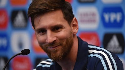 Lionel Messi adresses a press conference in East Rutherford, New Jersey, on June 24, 2016. Argentina will face Chile on June 26 in the final match of the Copa America Centenario. (AFP/NELSON ALMEIDA)