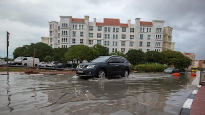 Flooding occurs in Discover, Dubai. Leslie Pableo / The National