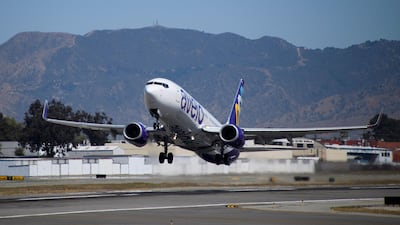 The inaugural flight of Avelo Airlines takes off from Hollywood Burbank Airport (BUR) to Charles M. Schulz-Sonoma County Airport in Santa Rosa (STS) on April 28, 2021. AFP