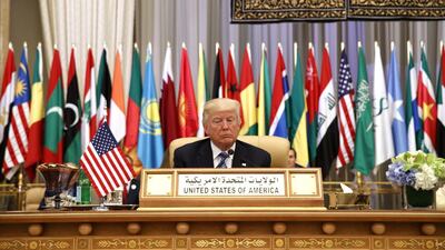 US president Donald Trump waits to deliver his speech to the Muslim world at the Arab Islamic American Summit in the Saudi capital Riyadh on May 21, 2017. Evan Vucci / AP Photo