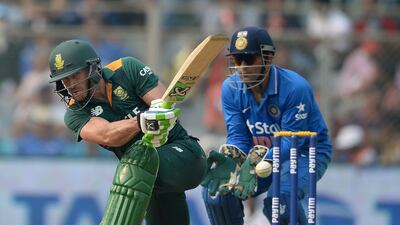 Faf du Plessis top scored in South Africa's innings which saw three centurions in an ODI for the second time ever. Punit Paranjpe / AFP