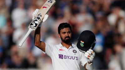 India opener KL Rahul celebrates his century on the opening day of the Lord's Test against England on Thursday, August 12, 2021.