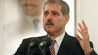 Fayez Tarawneh, then Jordan's departing prime minister, gives his first press conference since gaining a vote of confidence from the Jordanian Parliament in September in Amman. Mr Tarawneh had offered his resignation to King Abdallah II in March. AFP