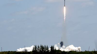 A SpaceX Falcon 9 rocket lifts off from Kennedy Space Centre in Florida Friday on June 17, 2022, carrying 53 Starlink satellites into orbit. Photo: Florida Today via AP