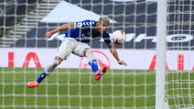 Everton's Richarlison misses a glorious chance to score. EPA