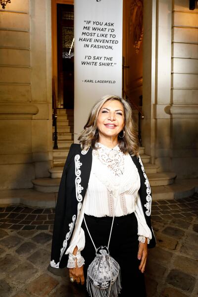 Ingie Chalhoub attends the opening of “A Tribute to Karl: The White Shirt Project”,