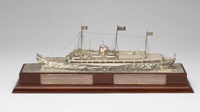 A silver model of HMY Britannia produced by Garrard & Co and presented to the Queen and Prince Philip by Lloyd’s Register of Shipping in 1972. Courtesy Royal Collection Trust