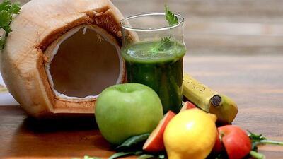 Chef Sati Faulks's fruit and vegetable smoothie, made during a cookery class at the Comptoir 102 restaurant in Dubai. Satish Kumar / The National
