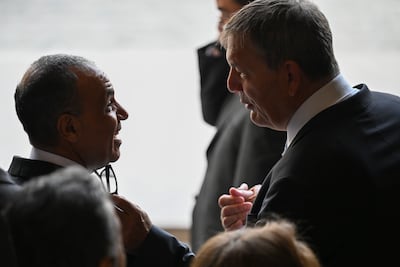 Egyptian Foreign Minister Badr Abdelatty, left and Philippe Lazzarini, head of the UN Palestinian refugee agency UNRWA, after a joint press conference in Cairo. EPA