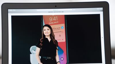 Mary-Ann Ionascu, senior engineer for AirPods firmware at Apple Inc., speaks during the Apple Worldwide Developers Conference seen on a laptop computer in Arlington, Virginia, U.S. ABloomberg