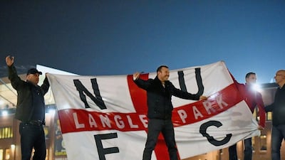 England football fans gather ahead of the international friendly against Scotland on Tuesday at Celtic Park in Glasgow. Jeff J Mitchell / Getty Images