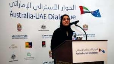 Sheikha Lubna Al Qasimi, the Minister of Foreign Trade, addresses the opening dinner of Australia-UAE Dialogue at the Emirates Palace.