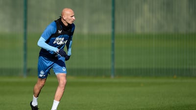 Jonjo Shelvey looks to pass the ball during the Newcastle United training session.
