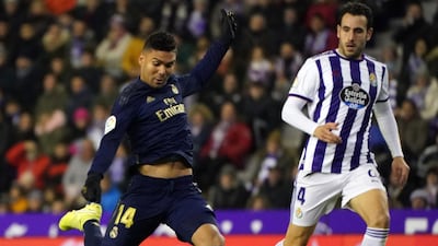 Real Madrid's Brazilian midfielder Casemiro shoots. AFP